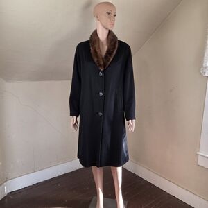 VTG Hutzler’s Baltimore Black Wool Coat Genuine Fur Collar Custom Fit Women’s M